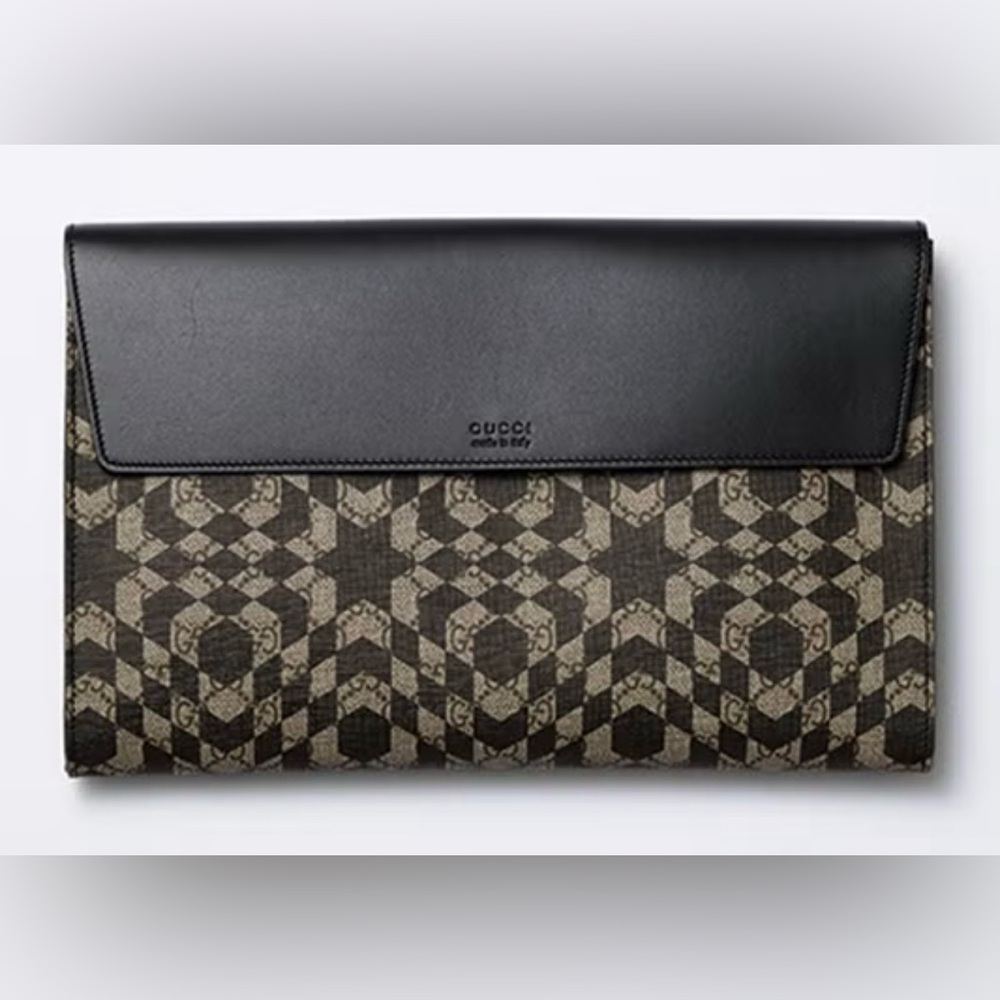 Authentic GUCCI GG Supreme Monogram Caleido Print Clutch Black